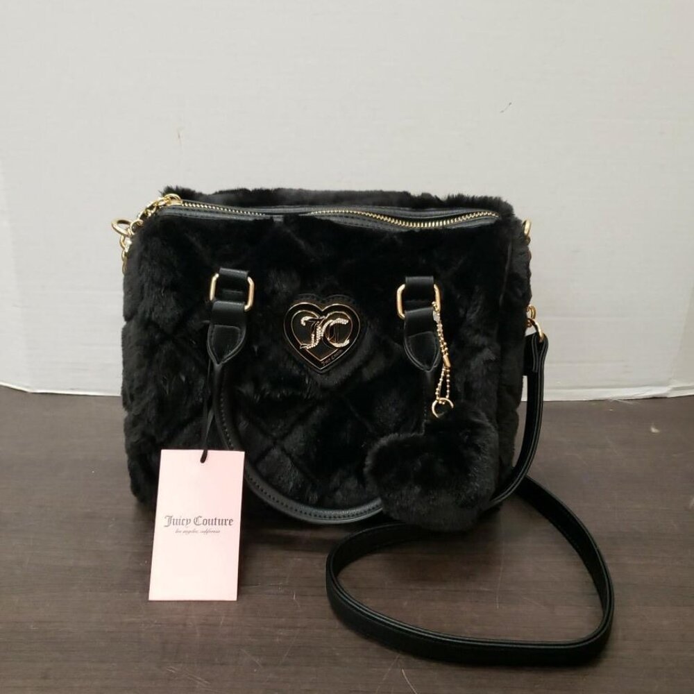 NWT JUICY COUTURE  Let's Get Cozy Faux Fur Satchel Crossbody w/ Heart Bagcharm
